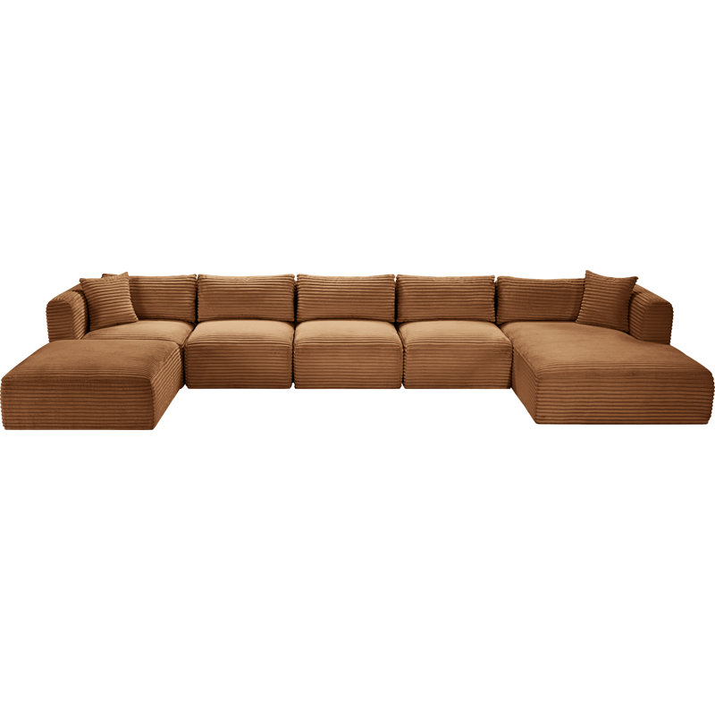 Canapé modulaire Carmean, Velours côtelé texturé, 3 sans accoudoirs, 1 méridienne, 1 d'angle et 1 r