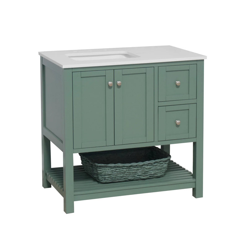 Binne 36'' Single Bathroom Vanity with Top, Sage Green, Engineered White
