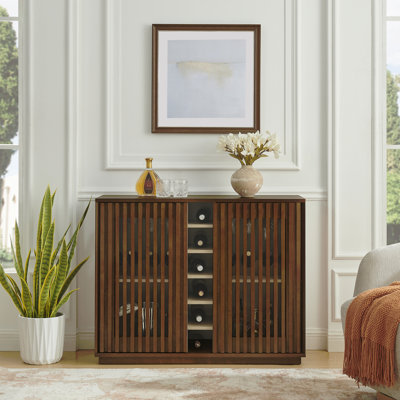 Armoire à liqueur évidée cannelée de style Mid-Century, armoire buffet avec porte-verres à vin et support à vin, armoire de rangement pour le salon, l'entrée, le couloir, la salle à manger, la cuisine