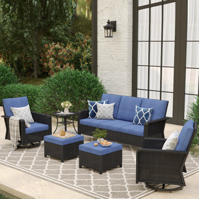 Tojuana 6 Piece Patio Set Rattan Outdoor Furniture Set with Cushions