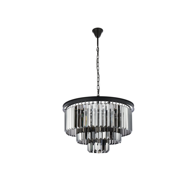 Lustre à niveaux unique 9 lumières Yazmin, Gris, 60.5" H x 20" W x 20" D, Noir mat
