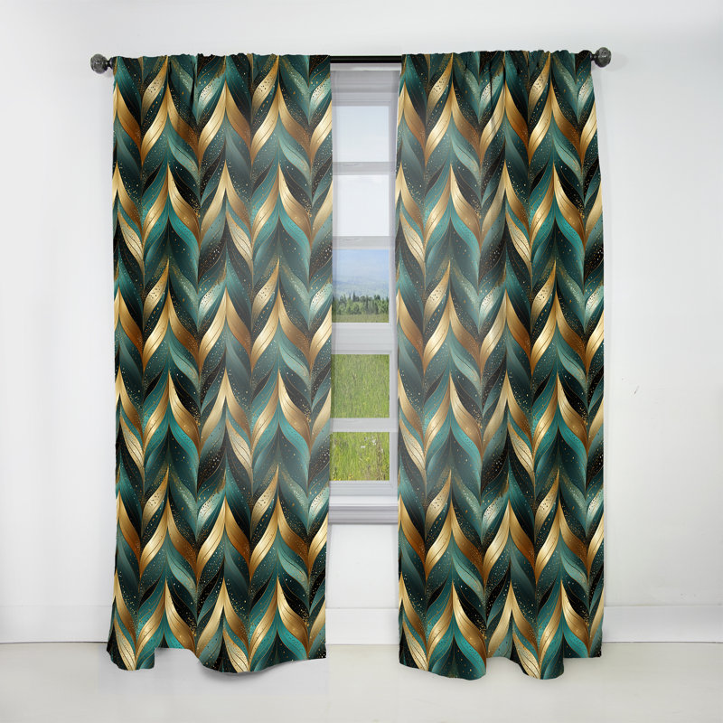 Rideau obscurcissant doré et vert à chevrons dorés - 1 panneaux, L 52 po x L 84 po