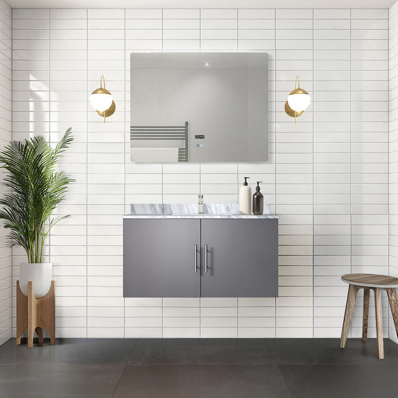Meuble-lavabo de salle de bain 36 po X P 22 po D et 36 po Miroir à DEL, Gris foncé