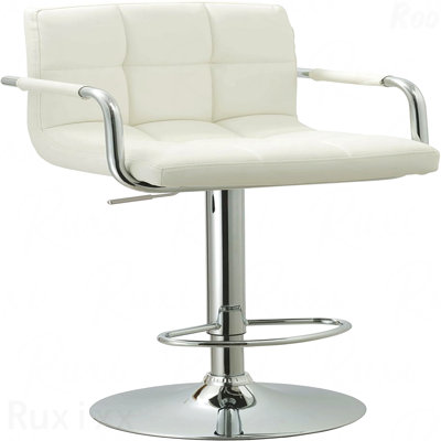 Tabouret décoratif - Accoudoir pivotant contemporain réglable idéal pour les chambres à coucher avec bar et coussin, blanc