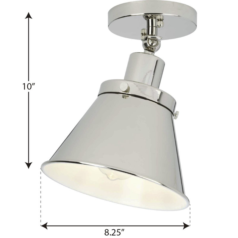 Plafonnier semi-encastré 1 lumière 8,25 po, Nickel poli, Nickel poli