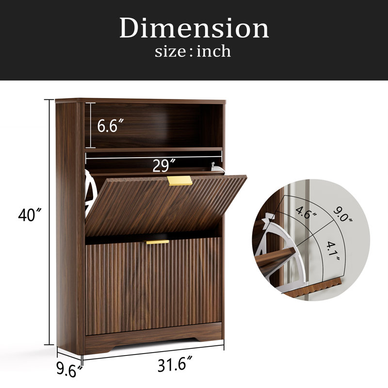 Shoe Cabinet Storage For Entryway Hidden Shoes Storage Cabinet With 2 Flip Drawers, Tall Free Standing Shoe Organizer Rack For Foyer, Hallway. 31.6'' L X 9.6'' W X 40'' H.
