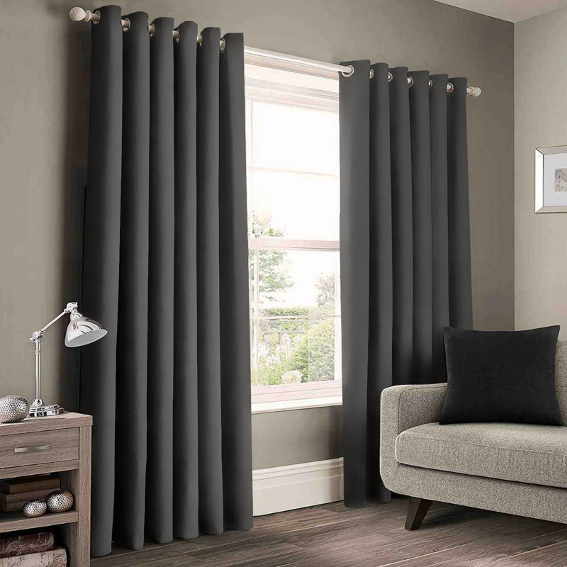 Luxury 230 GSM 100% Blackout Eyelet Room Darkening Curtain Pair, Dark Grey, 228 W x 228 D cm