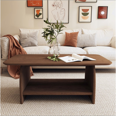 Modern minimalist living room coffee table, 47 inch double-layer rectangular with storage function, safety rounded design, MDF material, suitable for easy assembly in living rooms