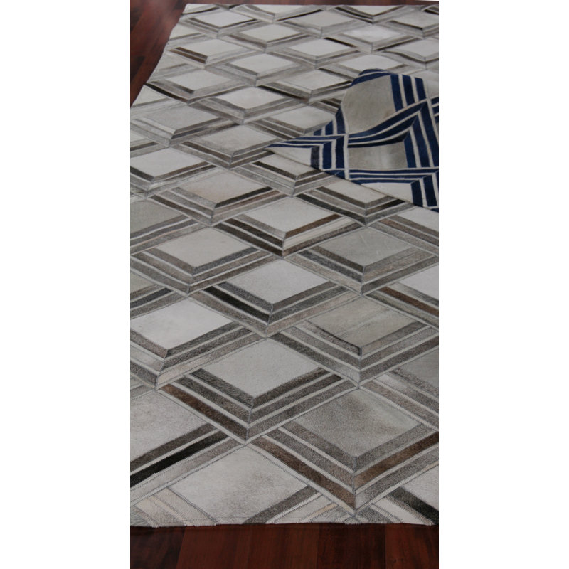 Natural Hide Cowhide Geometric Area Rug, Rectangle 9'6" x 13'6"