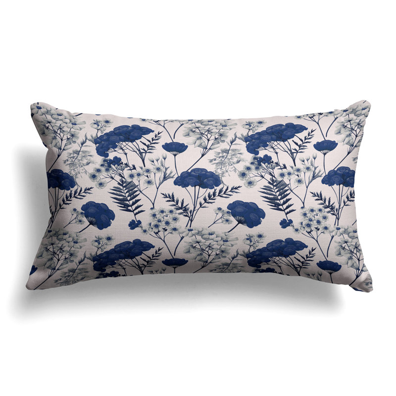 Cherry Blossom Charm  Rectangular Throw Pillow, Blue/Pink