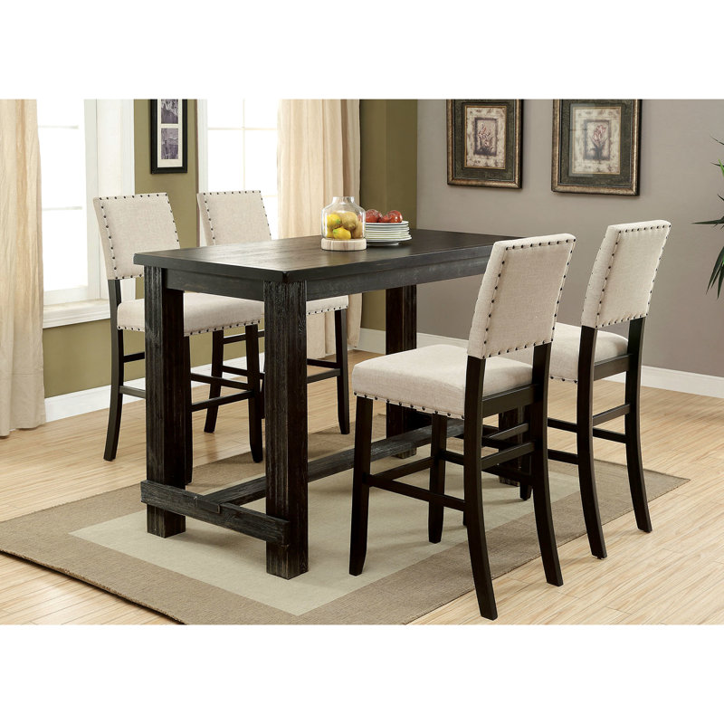 Table rustique à hauteur de comptoir, couleur noir antique, bureau de salle à manger en bois massif, utilisation polyvalente