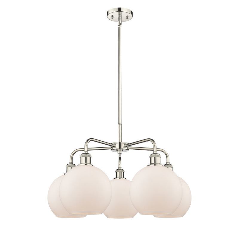 Lustre sphérique à 5 lumières Ellington, H 16 po x l 26 po x P 26 po, Nickel poli, Blanc mat