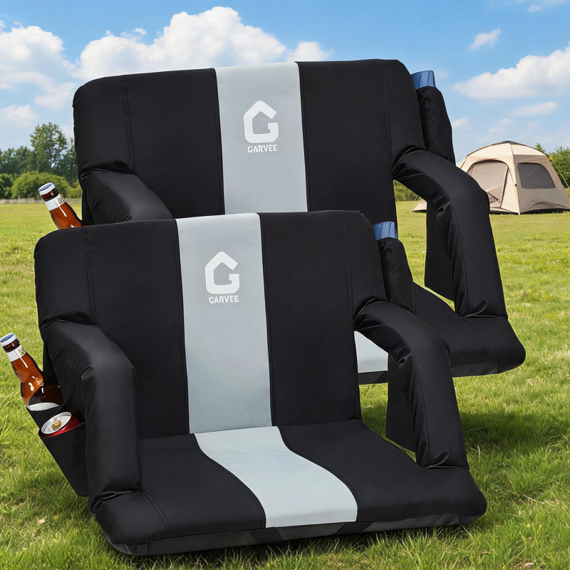 Stadium Seats with Back Support, Extra Wide Bleacher Chair for Bleachers, 6-Position Reclining Stadium Chair with Padded Cushion, Armrests, Cup Holder, Storage Pockets, Non-Slip Bottom, 2 Pack