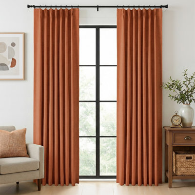 Pinch Pleated 100% Blackout Curtains Linen Blend Drapes with 20 Hooks Curtains for Living Room and Bedroom (Set of 2)