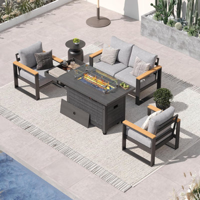 Aluminum Outdoor Patio Furniture Set with Fire Pit Table,All-Weather Outdoor Patio Couch for Garden, Backyard, Porch, or Balcony