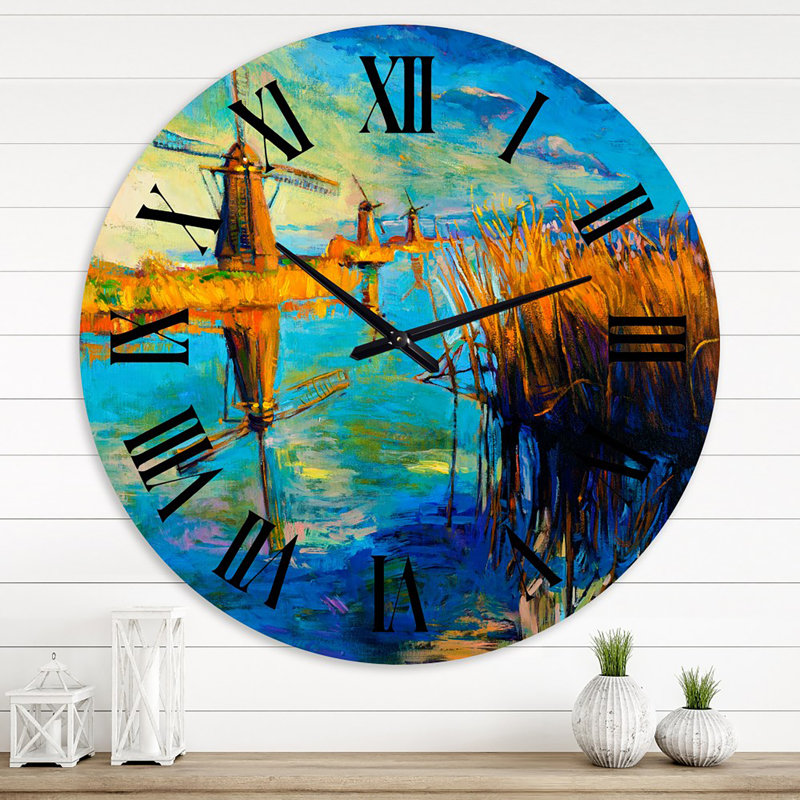 Windmills By The Deep Blue Lake - Horloge murale nautique et côtière, Moyenne