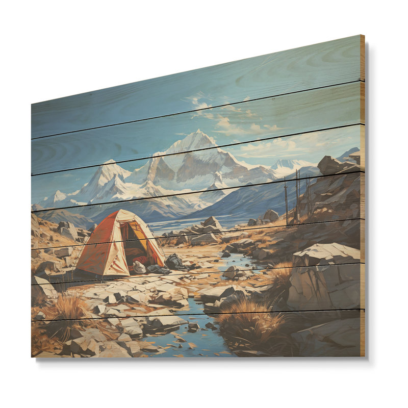 Mountain Camping Solitude II - Camping Travel On Wood Print, 30" H x 40" W