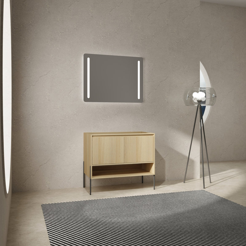 Meuble-lavabo de salle de bain 91 cm (36 po) - Structure en bois d'ingénierie, 2 portes à fermeture amortie, chêne moderne, grand espace de rangement, baignoire autoportante.