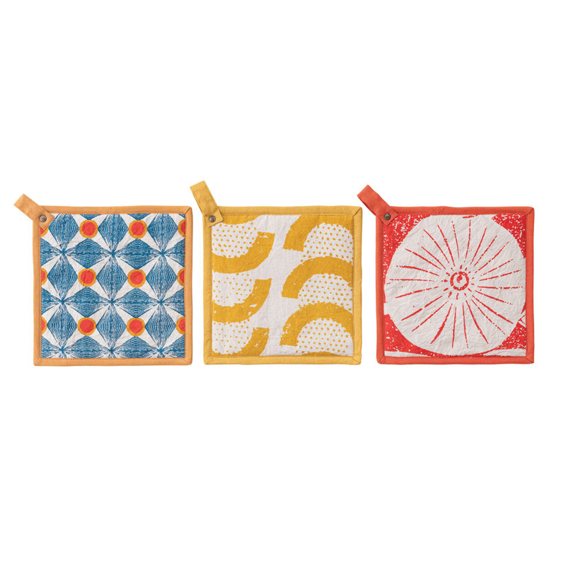 3-Piece Cotton Pot Holder Set With Pattern