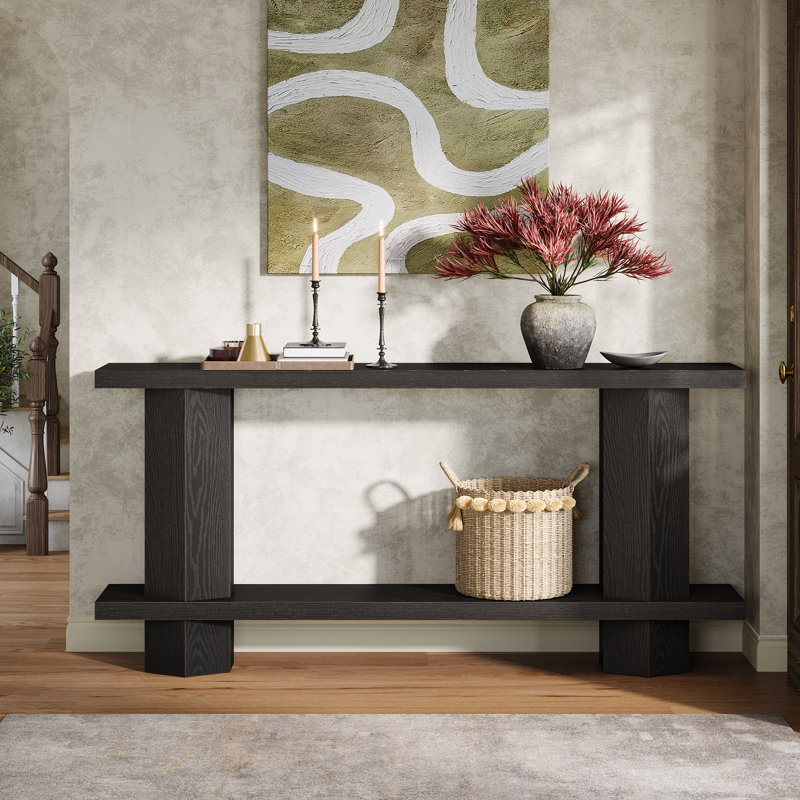Console 71 po avec tablette de rangement extra longue et table de vestibule Farmhouse, Noir