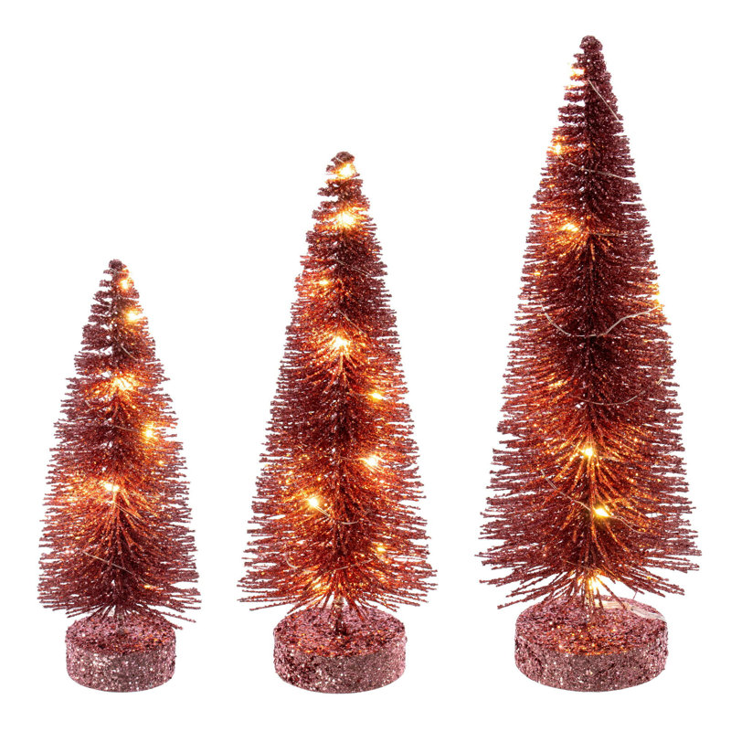  Ensemble d'arbre à brosse en forme de bouteille en or rose de 8 à 10 po à 12 po., Or rose, Blanc chaud, H 1 pi