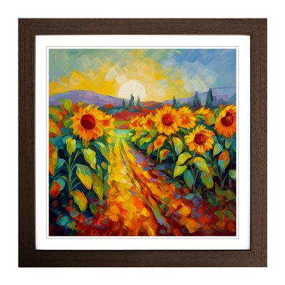 Sunflower Field Fauvism - Single Picture Frame Print on Wood