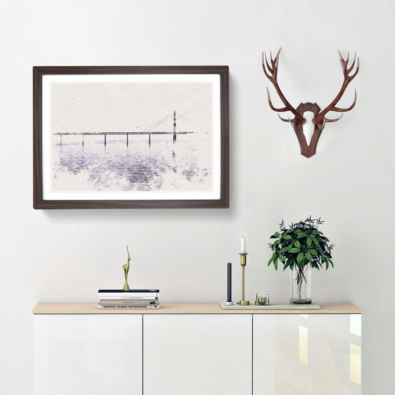 Oresund Bridge - Picture Frame Graphic Art Print, Walnut Framed, 62cm H x 87cm W x 2cm D