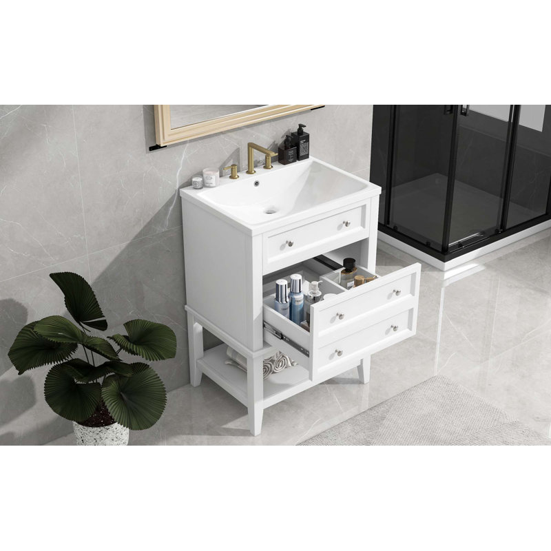 Meuble-lavabo de 24 po avec lavabo, armoire de rangement avec tiroir et tablette ouverte 24 po