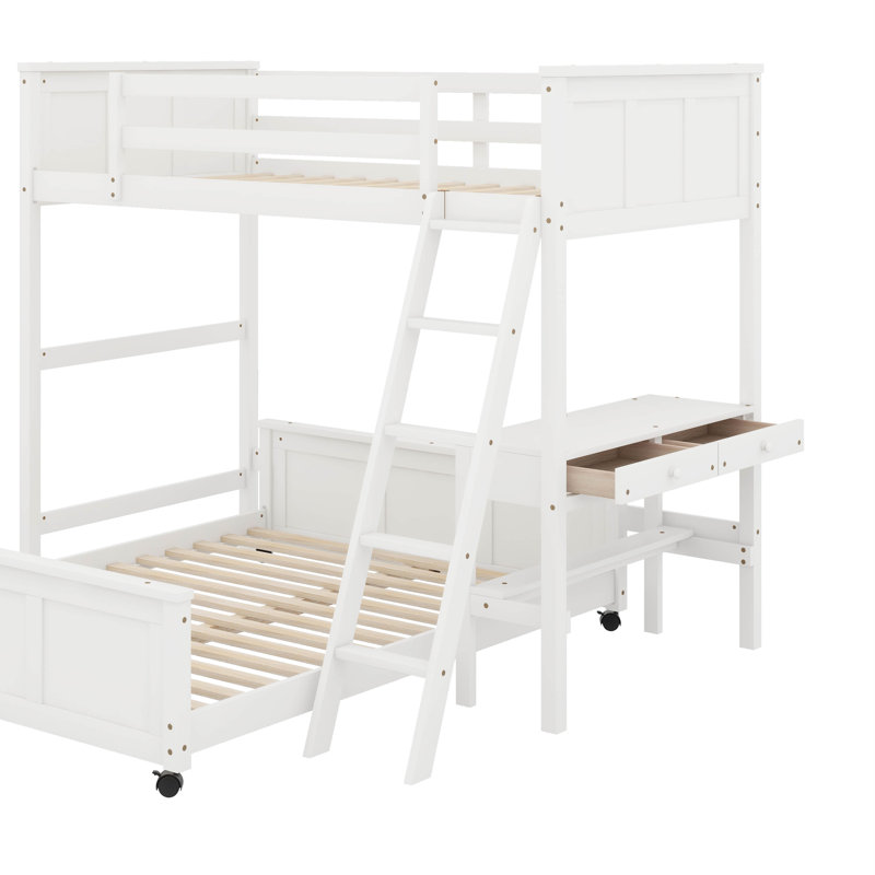 Bunk Bed With Desk, White, Twin Over Full