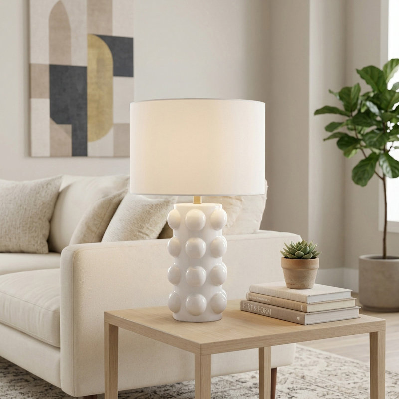 Decorative Ceramic Bubble Accent Lamp for Bedroom Bedside Table - Modern Desk Lamp for Living Room and Small Side Table - 22", White