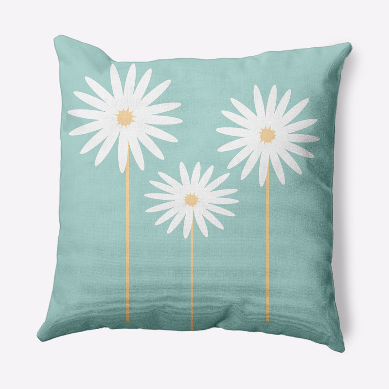 Light Blue Floral Print Square Decorative Throw Pillow