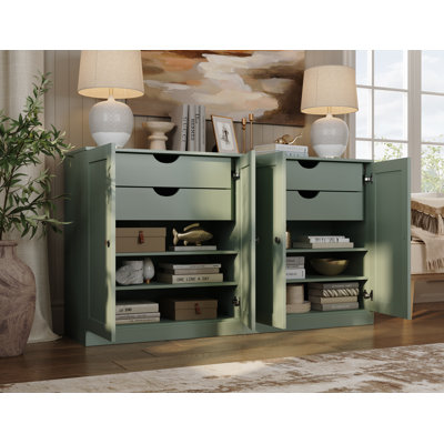 Buffet 100% bois massif 64 po avec portes Shaker, 4 tiroirs et tablettes réglables
