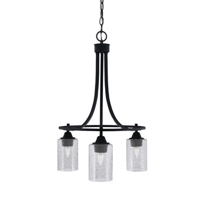 Paramount 3 Light Downlight Chandelier Shown In Matte Black Finish With 4" Smoke Bubble Glass