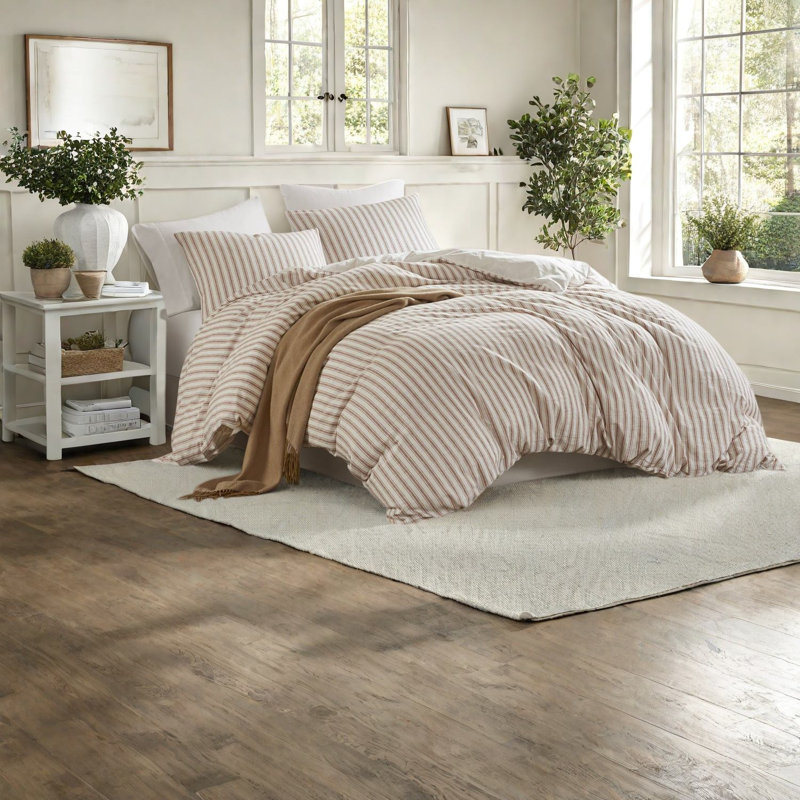 Linen Blend Striped Duvet Cover Set