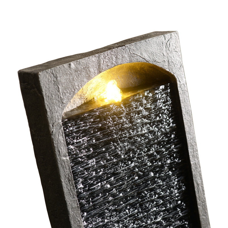 Ergun Tiered LED Illuminated 38.58" H Resin Waterfall Fountain, Gray