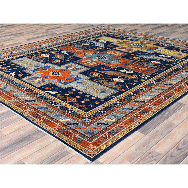 Tapis bleu noué à la main de conception unique 8 pi 4 po x 9 pi 7 po New Age Tyaria