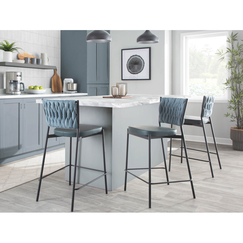 Saquia Upholstered Counter Stool with Metal Frame, Green