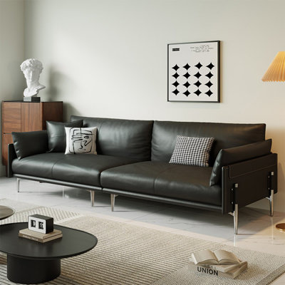 Canapé modulaire noir en cuir véritable