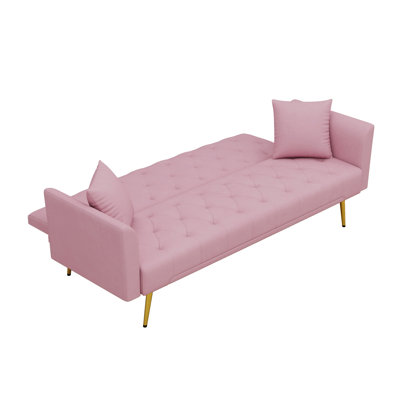 Canapé-lit pliant capitonné 72,5 po moderne en velours avec deux coussins décoratifs, adapté pour le salon, la chambre à coucher et un appartement