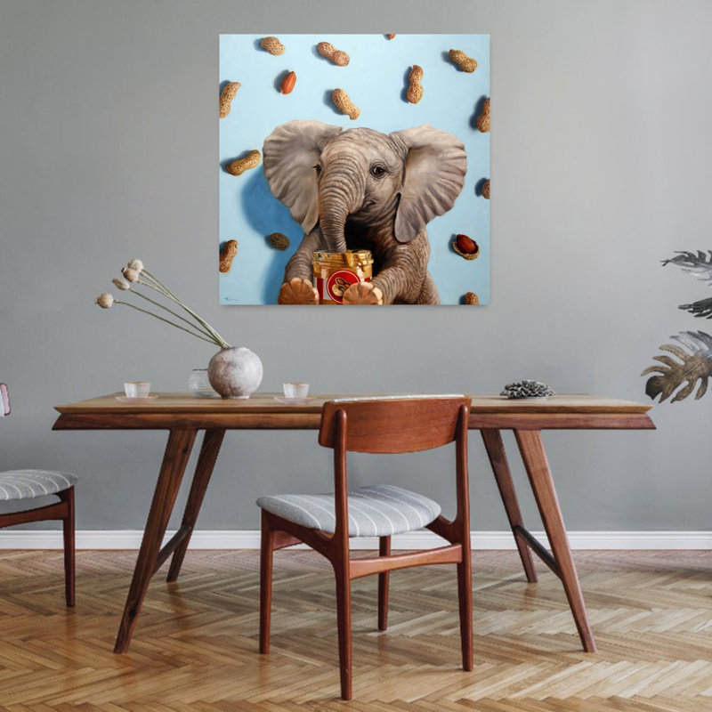 Feeling Nutty, art urbain contemporain éléphant, H 32 po x l 32 po