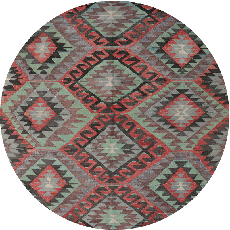 Tapis contemporaine rouge/noir/gris, Rond 8 pi