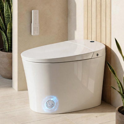 Toilette intelligente avec réservoir interne et pompe de gavage intégrée pour chasse d'eau, protection anti-éclaboussures en mousse, hauteur de siège standard, chasse automatique, chasse au capteur de pied, bidet de toilette moderne une pièce, chasse d'eau occultante, toilette de bidet à profil bas