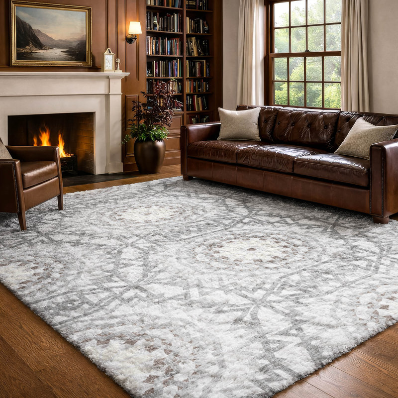 Tapis à poils longs lavable à la machine de qualité supérieure ADS619, Silver, 10' x 14'