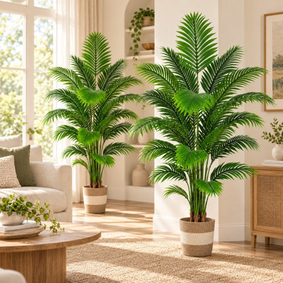 Artificial Palm Tree Set of 2 with Realistic Tropical Fronds