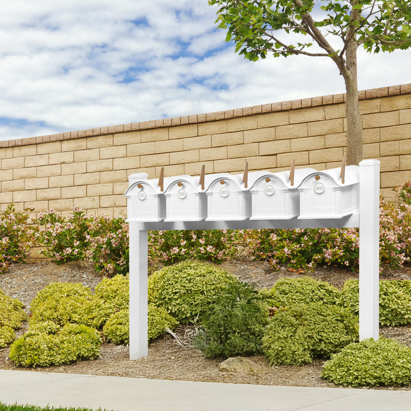 Balmoral Quint Mount Mailbox /w/ Pyramid Caps & Personalized Door Medallion (5 Mailboxes, Quint Mount Rack, 5 Medallions)