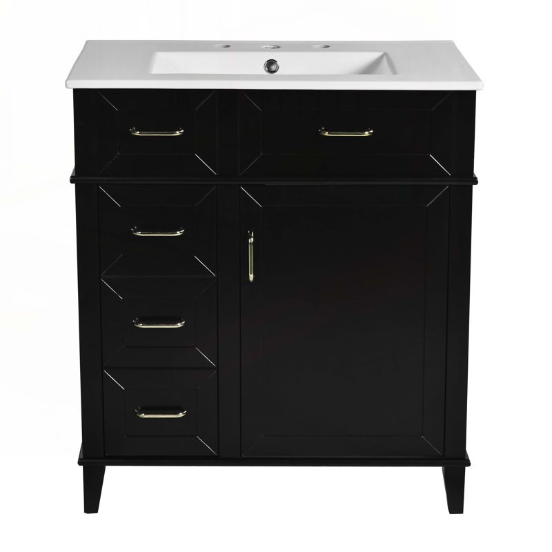 Meuble-lavabo de rangement avec lavabo en céramique, Noir, noir, noir, noir