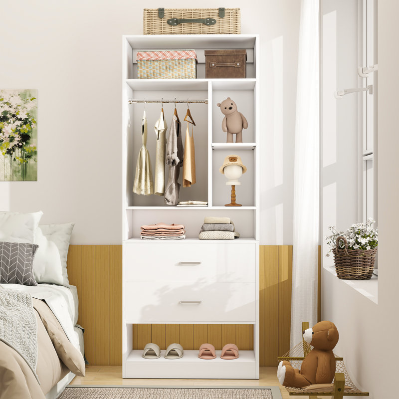 Armoire de salle de bain 80 po avec 2 tiroirs et tablettes autoportantes, Blanc