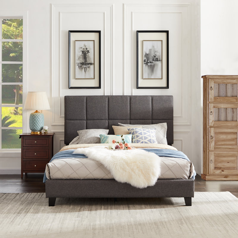 Lit-bateau tapissier Amanraj, Double, Gris