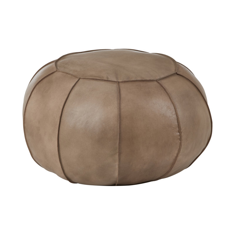 Jeffersonville 58cm Wide Genuine Leather Round Solid Colour Pouf Ottoman, Grey
