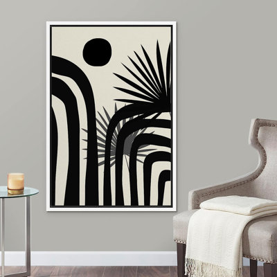 Signe, reproduction d'art sur toile encadrée, motif de feuilles de jungle géométriques de style Mid-Century, formes abstraites, illustrations, art moderne bohème décoratif chic pour le salon, la chambre à coucher, le bureau